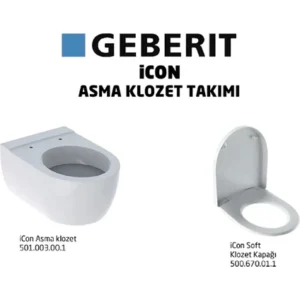 geberit icon asma klozet 53 cm (gizli montaj) – icon soft klozet kapak, beyaz 501.003.00.1 500.670.01.1