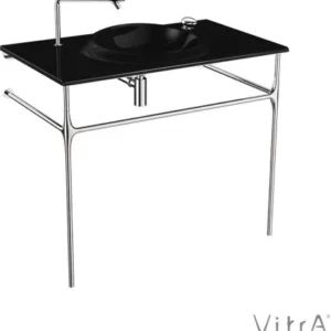 vitra istanbul 2 armatür delikli etajerli lavabo, 100 cm, siyah, vitraclean, ayaklı